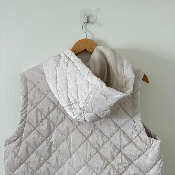 Nikki Jones Montreal Spring 24 Collection Hooded Mid-Length Quilted Vest Cream M - Picture 11 of 12